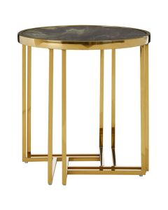 Tula Round Marble Effect Top Side Table With Gold Stainless Steel Base
