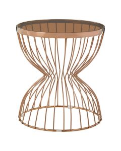 Tula Round Glass Side Table With Rose Gold Hourglass Frame