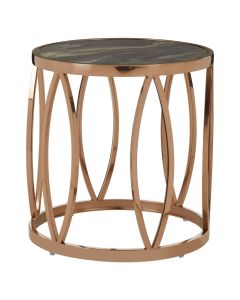 Tula Round Marble Side Table With Rose Gold Leaf Stainless Steel Base