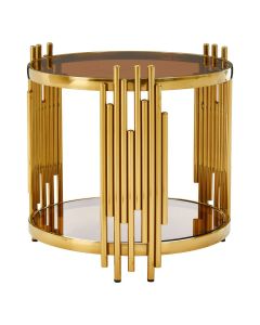 Tula Round Brown Glass Side Table With Tubular Stainless Steel Base