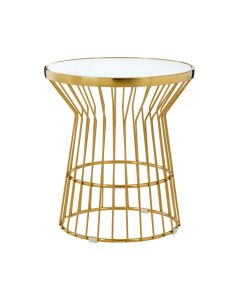 Tula Glass Side Table In White With Gold Corset Base