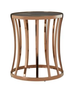 Tula Round Marble Top Side Table In Rose Gold Stainless Steel Frame