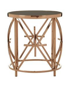 Tula Round Black Glass Side Table With Rose Gold Stainless Steel Base