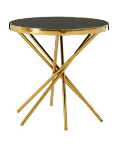 Tula Round Black Glass Side Table With Gold Stainless Steel Base