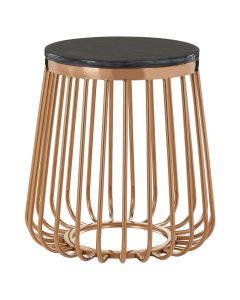 Tula Round Marble Top Side Table In Rose Gold Cage Design
