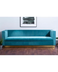 Oleta Velvet 3 Seater Sofa In Light Blue With Gold Stainless Steel Base