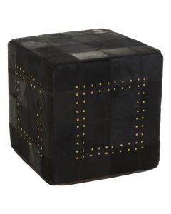 Safira Genuine Leather Stud Detail Pouffe In Black