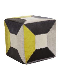 Safira Genuine Leather Abstract Pouffe In Multi-Colour