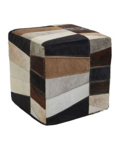 Safira Genuine Leather Striped Pouffe In Multi-Colour