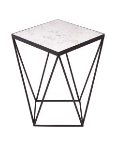 Shalimar Square Marble Top Side Table In Black Metal Frame