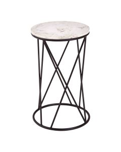 Shalimar Round Marble Side Table In Black Cross Metal Design