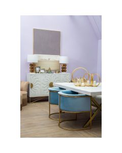 Sadras Wooden Dining Table In Whitewash With Antique Brass Iron Legs