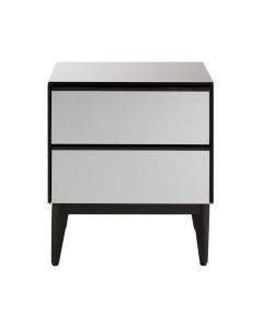 Rovigo Mirrored Glass Chest Of 2 Drawers In Matte Black