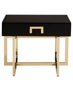 Ragusa Glass Side Table In Black High Gloss With Gold Frame