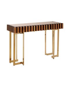 Rivoli Glass Console Table In Warm Metallic With 1 Drawer