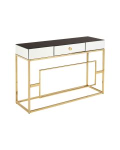 Rimini Glass Top Console Table With 1 Drawer In Black And Gold
