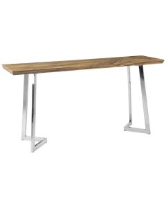 Gabar Wooden Console Table In Natural With Silver Stainless Steel Legs