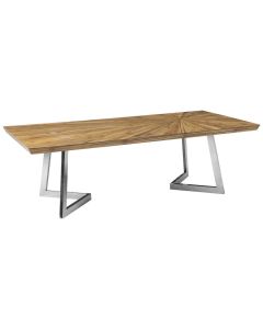 Gabar Wooden Coffee Table In Natural With Silver Legs
