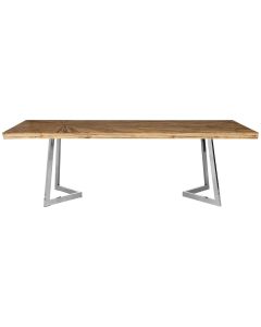 Gabar Wooden Dining Table In Natural With Silver Stainless Steel Legs