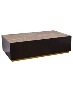 Gareth Rectangular Wooden Side Table In Dark Brown With Gold Steel Base