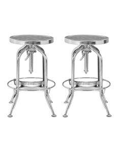 Gator Round Adjustable Silver Metal Bar Stools In Pair