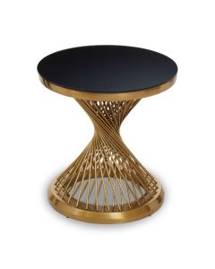 Alveley Round Black Glass Top Side Table With Gold Geometric Base