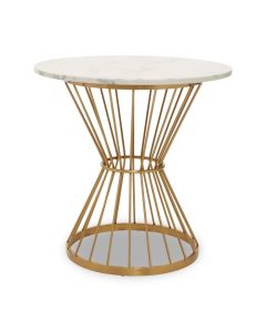 Alveley Round White Marble Top Dining Table With Silver Geometric Base