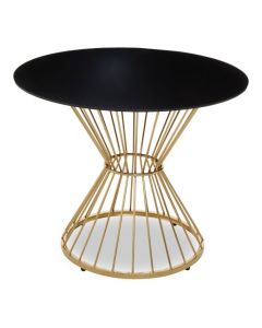 Alveley Round Black Glass Top Dining Table With Gold Geometric Base