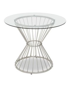 Alveley Round Clear Glass Top Side Table With Silver Geometric Base