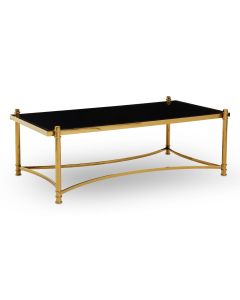 Ackley Glass Top Coffee Table In Black With Gold Metal Frame