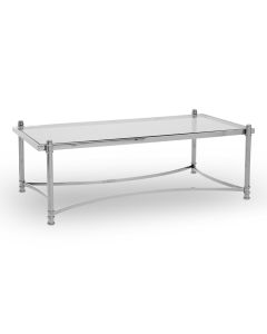 Ackley Glass Top Coffee Table In Clear With Silver Metal Frame