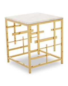 Alvescot White Marble Top Side Table With Gold Asymmetric Frame