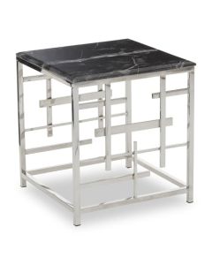 Alvescot Black Marble Top Side Table With Silver Asymmetric Frame