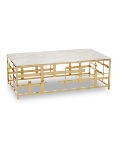 Alvescot White Marble Top Coffee Table With Gold Asymmetric Frame