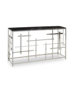 Alvescot Black Marble Top Console Table With Silver Asymmetric Frame