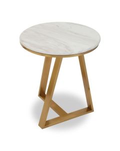 Aurora Round Marble Top Side Table In White With Gold Base