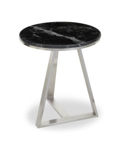 Aurora Round Marble Top Side Table In Black With Silver Frame