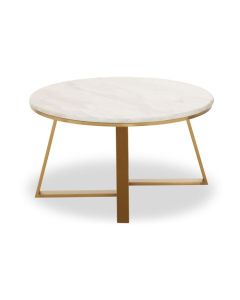 Aurora Round Marble Top Coffee Table In White With Gold Base