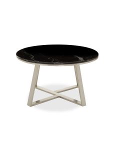 Aurora Round Marble Top Coffee Table In Black With Silver Base