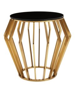 Ackley Round Black Glass Side Table With Gold Frame