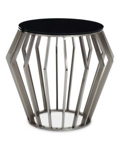 Ackley Round Black Glass Side Table With Silver Metal Frame