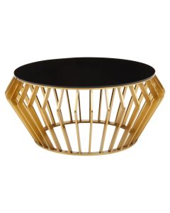 Ackley Round Black Glass Coffee Table With Gold Frame