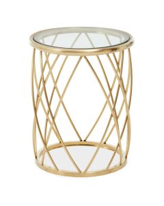 Ackley Round Clear Glass Side Table With Gold Metal Frame