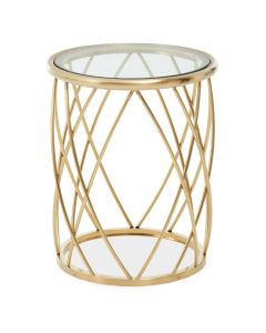 Ackley Round Clear Glass Side Table With Gold Metal Frame