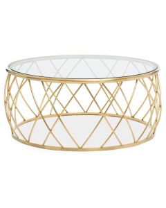 Ackley Clear Glass Round Coffee Table With Gold Frame