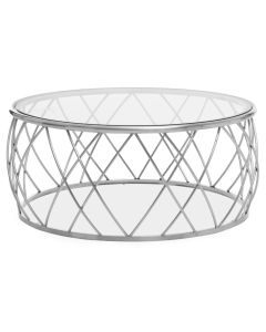 Ackley Clear Glass Round Coffee Table With Silver Frame