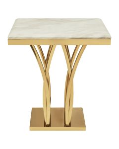 Arenza White Marble Side Table With Gold Base