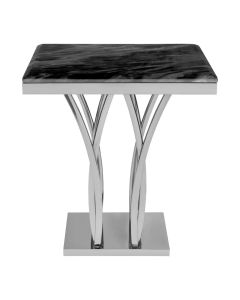 Arenza Black Marble Side Table With Silver Base