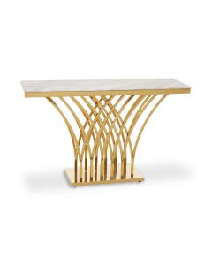 Arenza Marble Console Table In White With Gold Metal Frame
