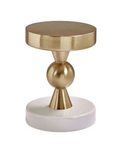 Martini Round Metal Side Table In Gold And Ivory Stone Base